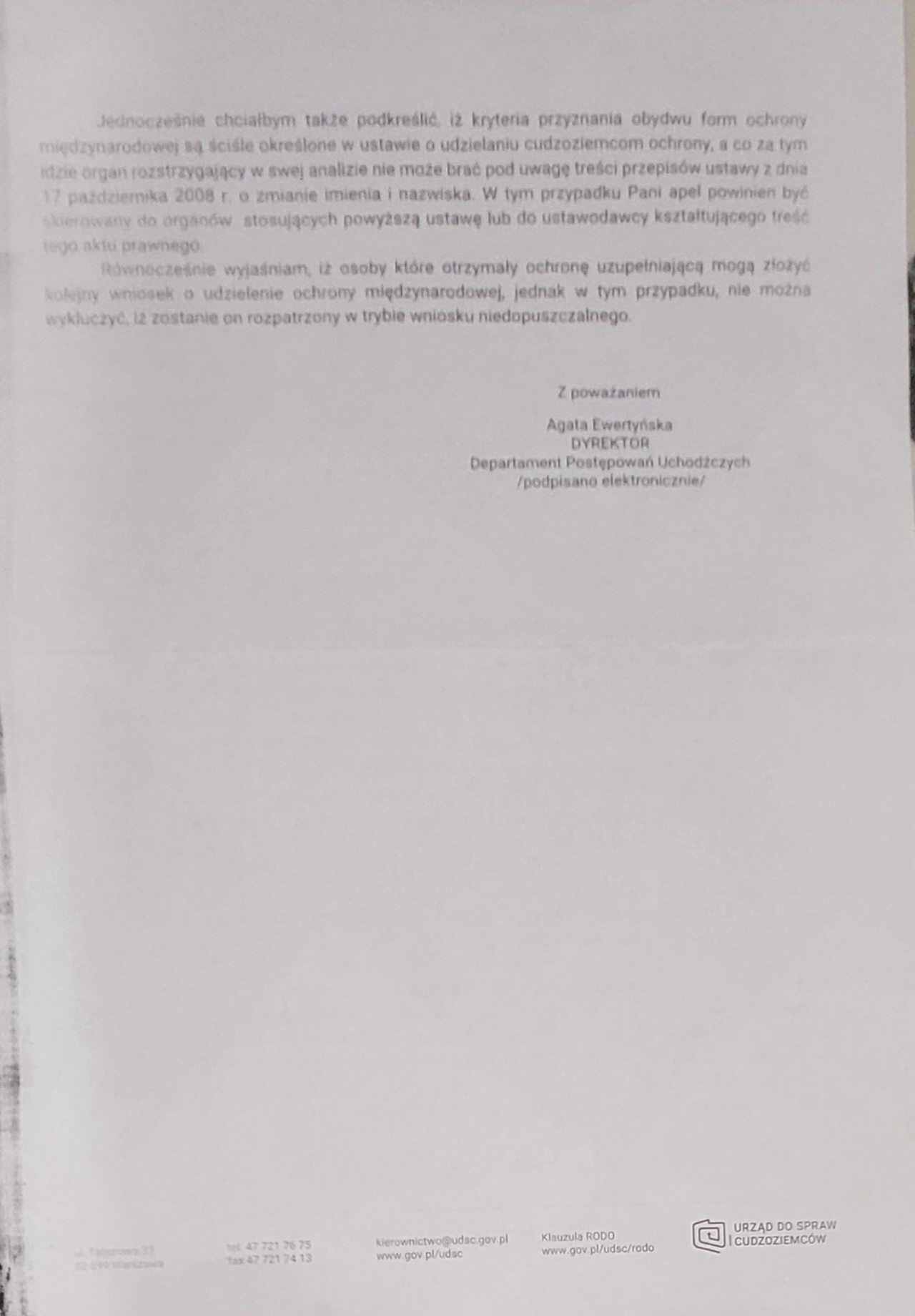 Ответ Управления по делам иностранцев, часть 2